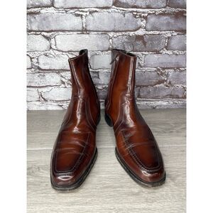 Florsheim Brown Leather Square Toe Ankle Side Zip Up Boots Men’s Sz 9.5D US/43EU